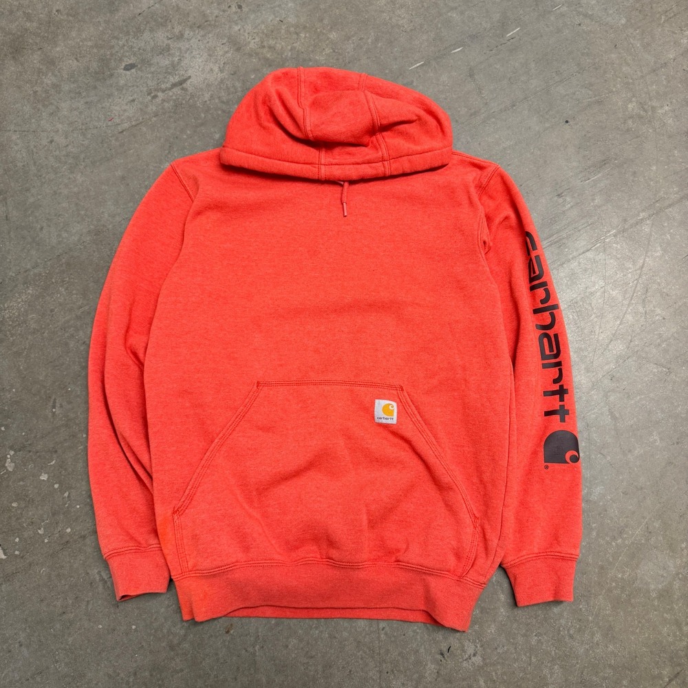 Carhartt Mens Loose Fit Sleeve Logo Hoodie Orange Heather Sweatshirt Small 2134